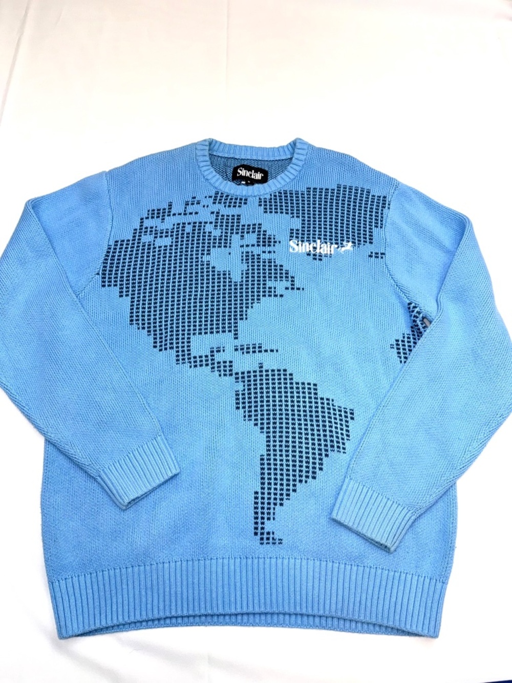 SINCLAIR GLOBAL Mens Medium Blue Intarsia-Knit World Map Long Sleeve Sweater